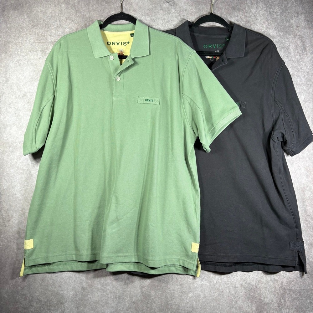 Orvis Lot of 2 Polo Shirts Mens Size XL Green Black Outdoor Heavy Cotton Casual
